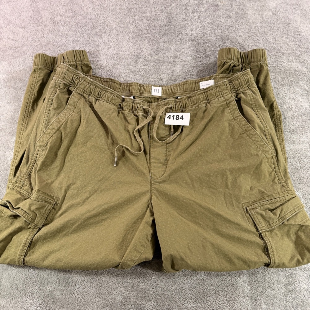 Gap Cargo Jogger Men XL Olive Green Ripstop Elastic Waist Drawstring Pants